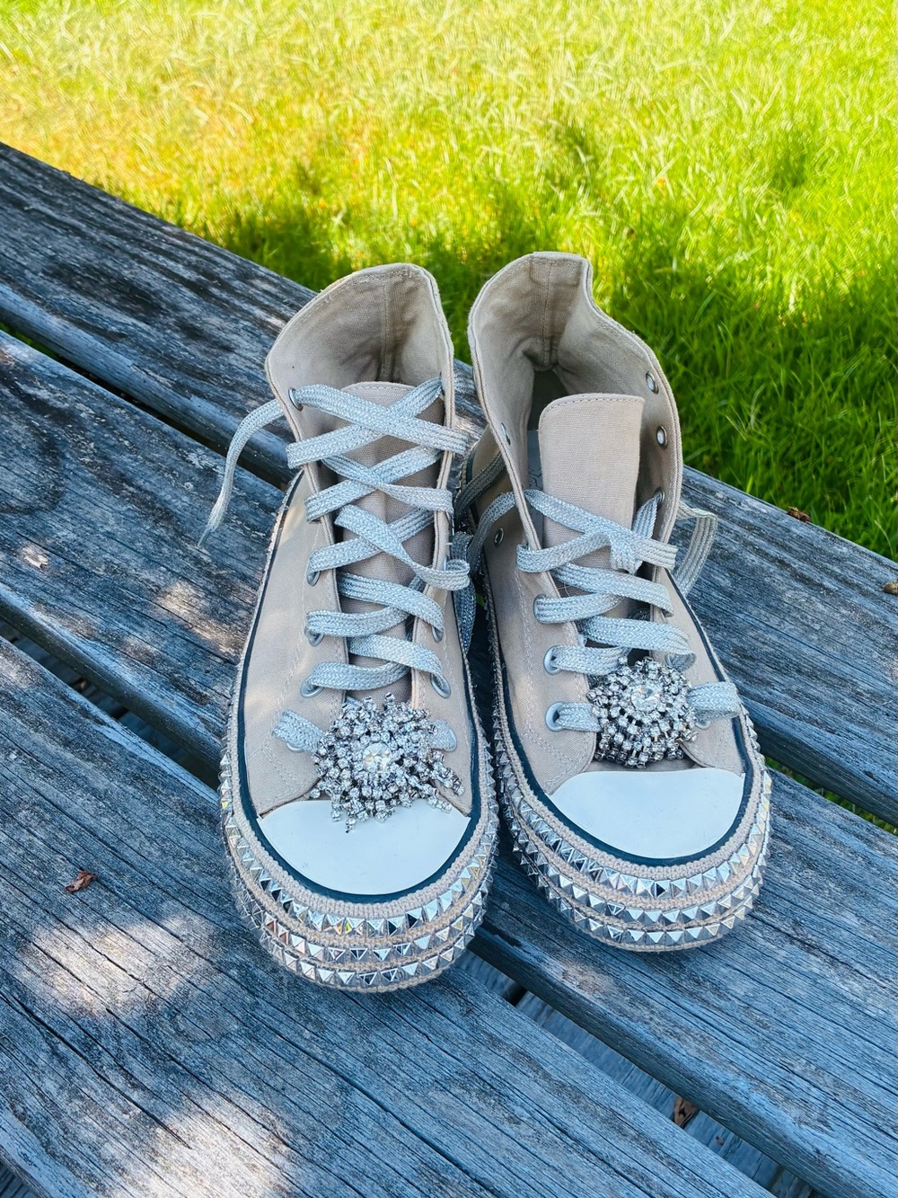 BEAST FASHION Beige High-Top Embellished Sneakers